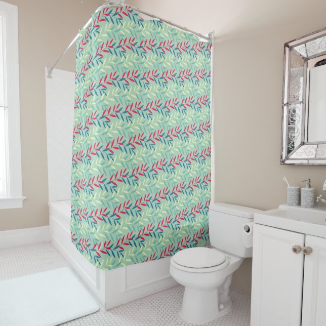 Modern Botanical Leaf Vines Seamless Pattern Art Shower Curtain (In Situ)