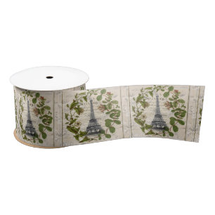 Modern Botanical Leaves French Paris Eiffel Tower Satin Ribbon
