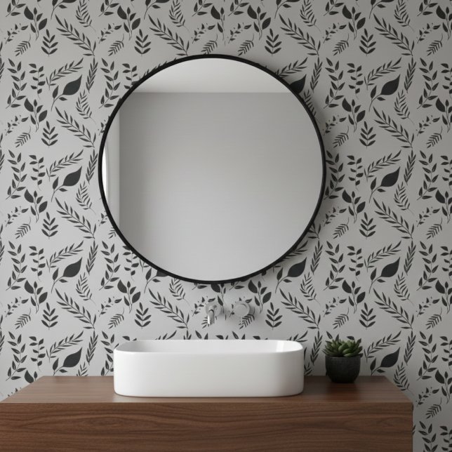 Modern Botanical Leaves Pattern Light Grey Wallpaper (Creator Uploaded)