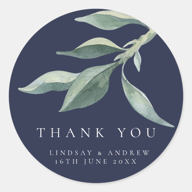 Modern Botanical Leaves Wedding Favour Seal (Front)