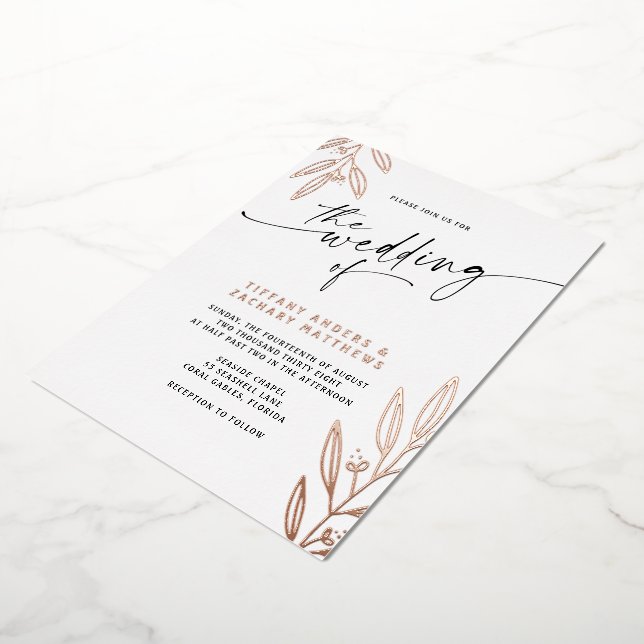 Modern Botanical Line Art Wedding Foil Invitation (Rotated)