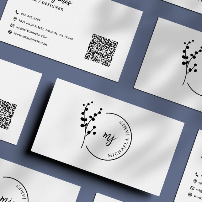 Modern Botanical Logo Elegant Script QR Code Business Card (Creator Uploaded)