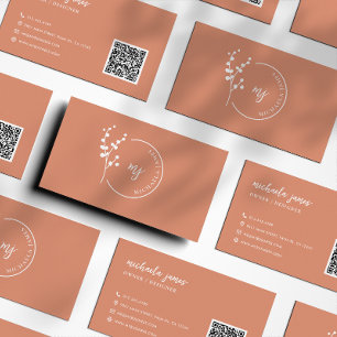 Modern Botanical Logo Elegant Script QR Code Business Card