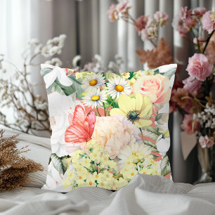 Modern Botanical Lush Floral Pattern Pink Salmon Cushion