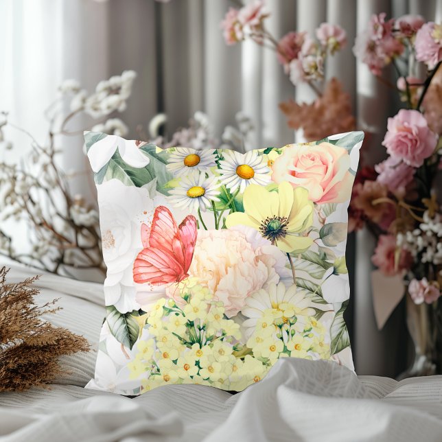Modern Botanical Lush Floral Pattern Soft White Cushion (Creator Uploaded)