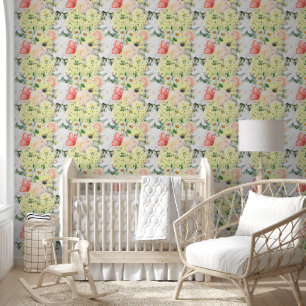 Modern Botanical Lush Floral Pattern Soft White Wallpaper