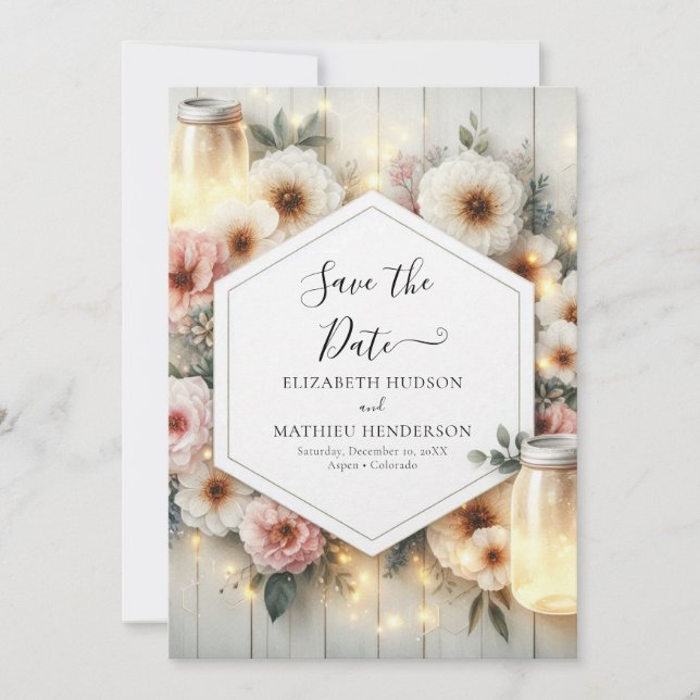 Modern Botanical Mason Jar Wedding Save The Date (Front)