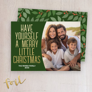 Modern Botanical Merry Christmas Photo - Olive Foil Holiday Card