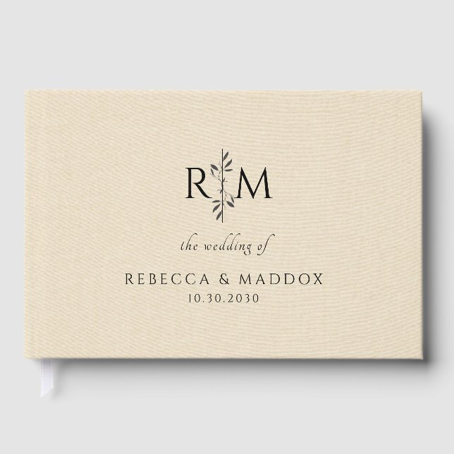 Modern Botanical Monogram Ivory Wedding  Guest Book (Front)