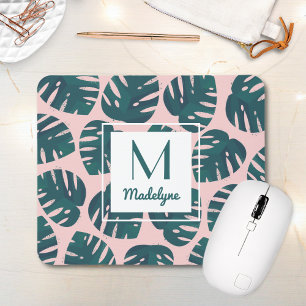 Modern Botanical Monstera Leaf Personalised Mouse Pad