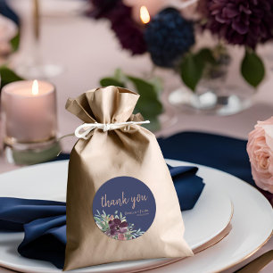 Modern Botanical Navy Rose Gold Wedding Favour Classic Round Sticker