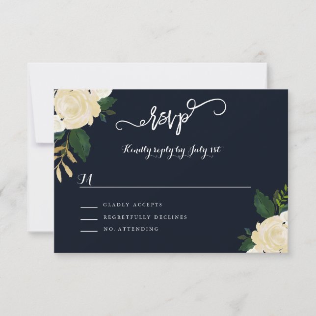 Modern Botanical Navy Wedding RSVP (Front)