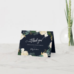 Modern Botanical Navy Wedding Thank You Card