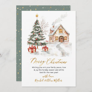 Modern Botanical Non Photo Christmas Tree Holiday Card