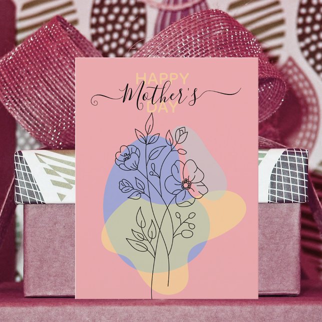 Modern Botanical Pastel Line Art Mother's Day Postcard (Creator Uploaded)