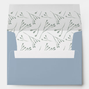 Modern Botanical Pattern Dusty Blue Wedding Envelope