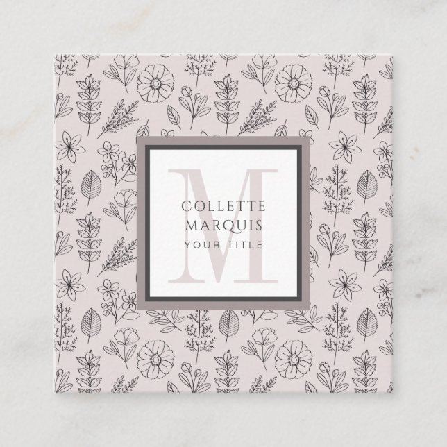 Modern Botanical Pattern Monogram Business Card (Front)