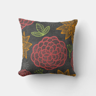 Modern Botanical Pattern on Grey Cushion