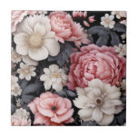 Modern Botanical Pink Floral Monogram Ceramic Tile<br><div class="desc">An elegant pink and grey floral ceramic tile. So pretty for your home decor. Designed for you by Blackberry Boulevard.</div>