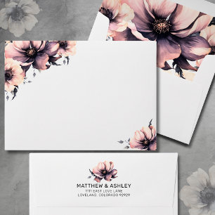 Modern Botanical Pink Floral Wedding Envelope
