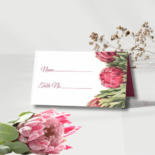Modern Botanical Pink Protea Floral Wedding Table Place Card