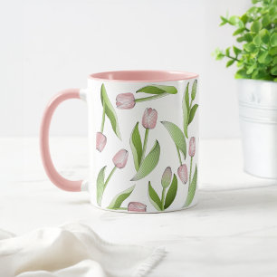 Modern Botanical Pink Tulip Flower Coffee Mug