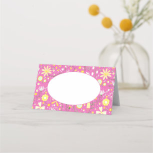 Modern Botanical Pink Wildflower Floral Pattern Place Card