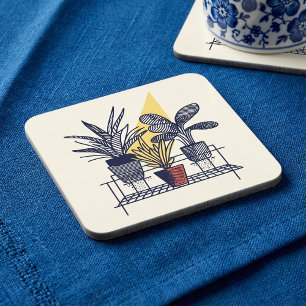 Modern Botanical potted house Plant Illustration Coaster