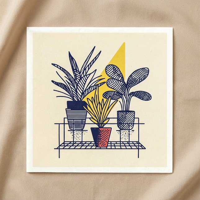Modern Botanical potted house Plant Illustration Napkin (Creator Uploaded)