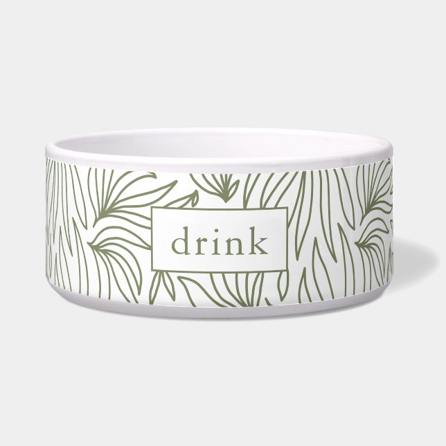 Modern Botanical Print Drink Dog Bowl (Front)