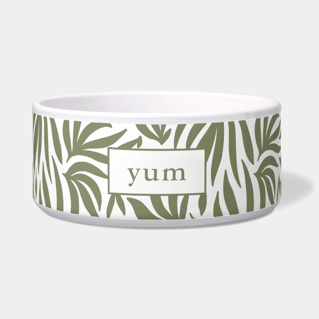 Modern Botanical Print Yum Dog Bowl (Front)
