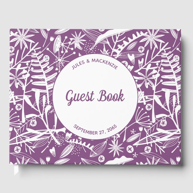 Modern Botanical Purple Guest Book (Front)