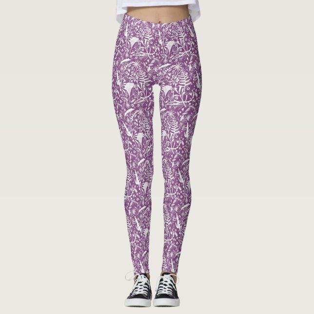 Modern Botanical Purple Leggings (Front)