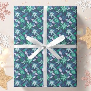 Modern Botanical Purple Teal Christmas Wrapping Paper