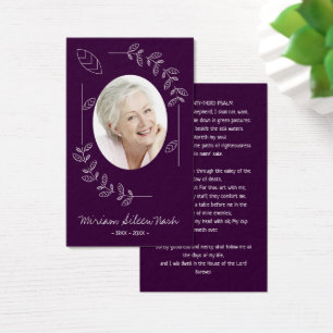 Modern Botanical Purple White Photo Funeral Card