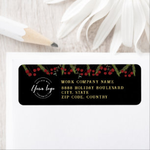 Modern Botanical Red Holly Pine business logo Return Address Label