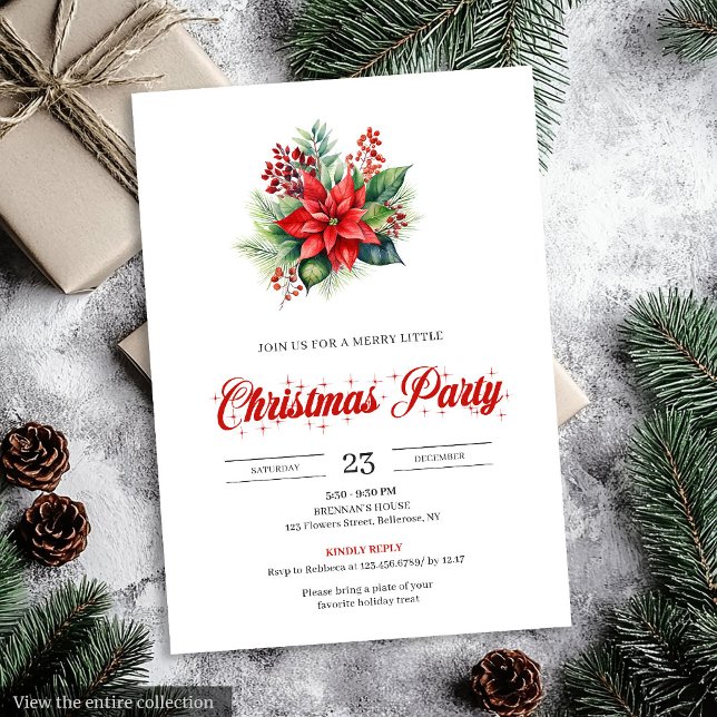 Modern Botanical Red Poinsettia Dinner Invitation (Modern Botanical Red Poinsettia Dinner Invitation)