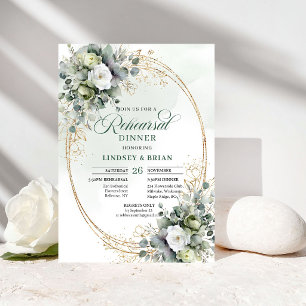 Modern Botanical Rehearsal Dinner Green and Gold Invitation