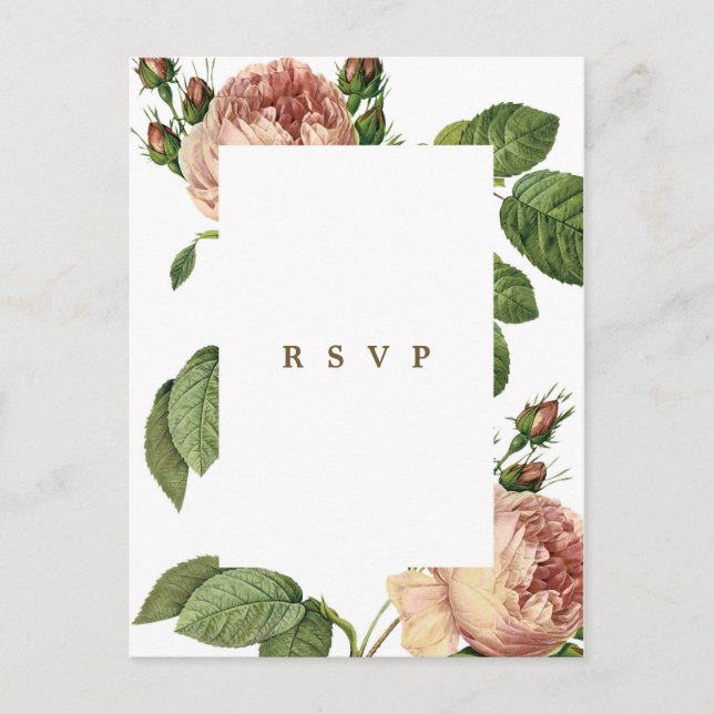 modern botanical roses wedding rsvp postcard (Front)