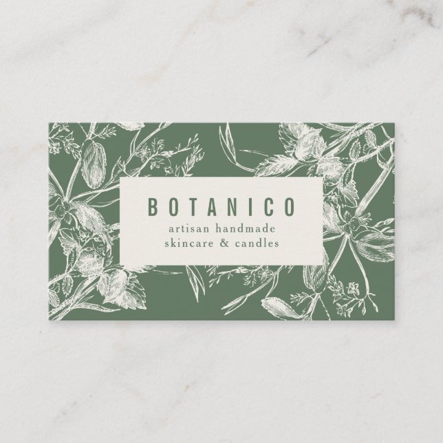 Modern Botanical Sage Green Floral Simple Business Card (Front)