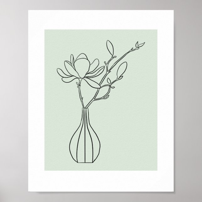 Modern Botanical Sage Green Illustration Poster (Front)