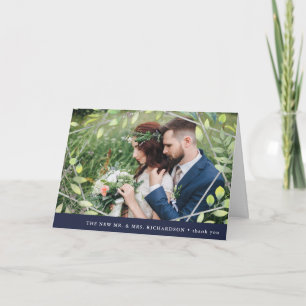 Modern Botanical Silver Geo with Photo Thank You Card
