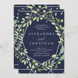 Modern Botanical   Silver Look Wedding Invitation