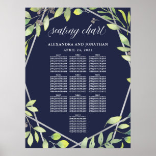 Modern Botanical Silver Look Wedding Seating Chart