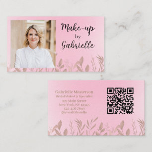Modern Botanical Soft Pink Boho Photo QR Code Business Card