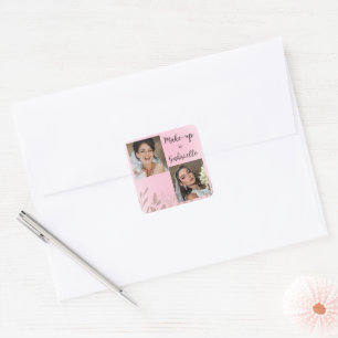 Modern Botanical Soft Pink Boho Photo Script Square Sticker