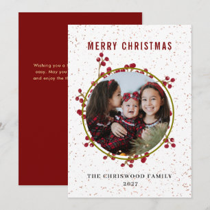 Modern Botanical Speckled Merry Christmas Photo  Holiday Card