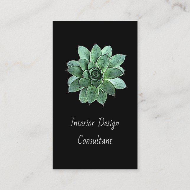 Modern Botanical Succulent QR code Black   Business Card (Front)