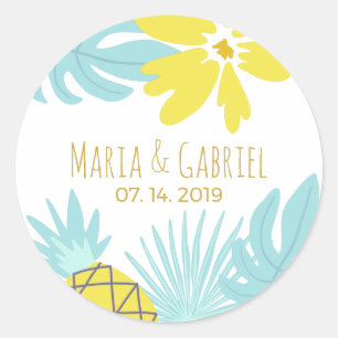 Modern botanical summer chic classic round sticker