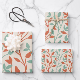 Modern Botanical Terracotta & Sage Green Leaves Wrapping Paper Sheet